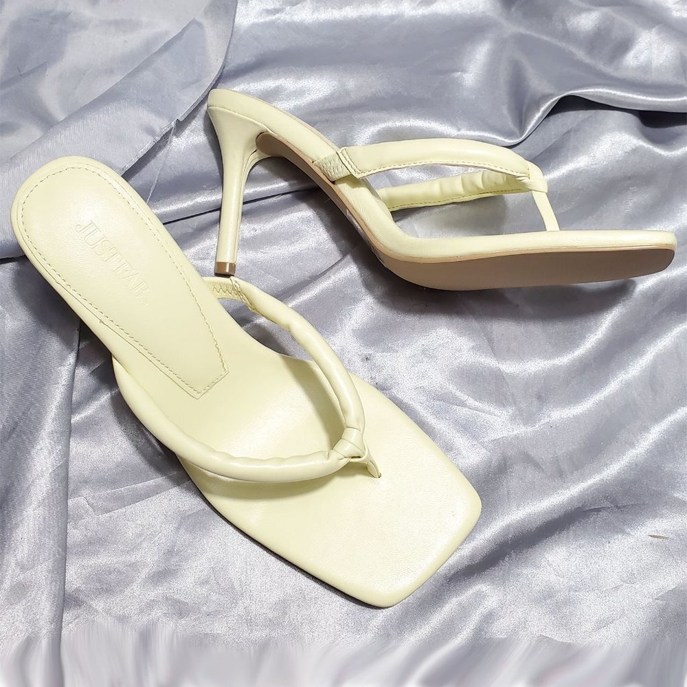 NIB JUSTFAB pastel yellow heeled flip flop KERRY - Picture 4 of 6